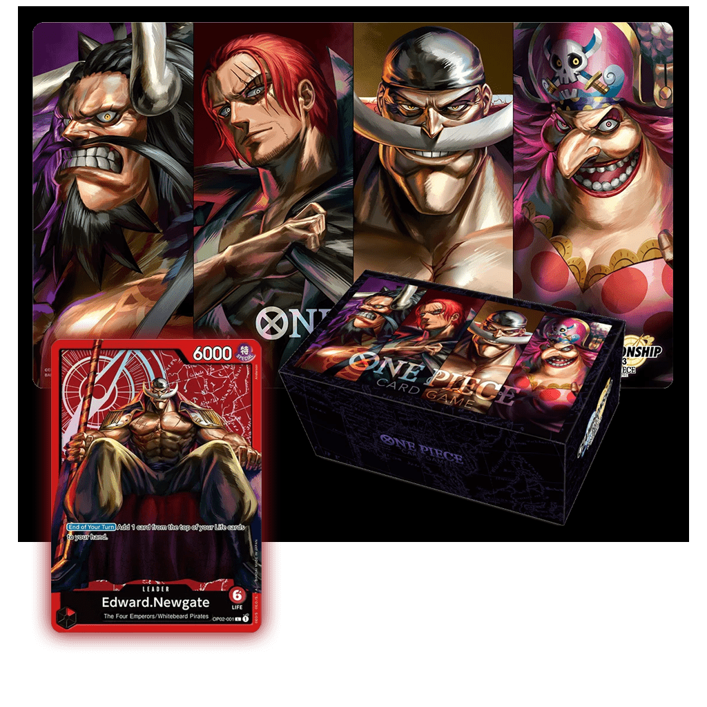 One Piece Special Goods Set Former Four Emperors mit Spielmatte Storage Box und Edward Newgate Promokarte