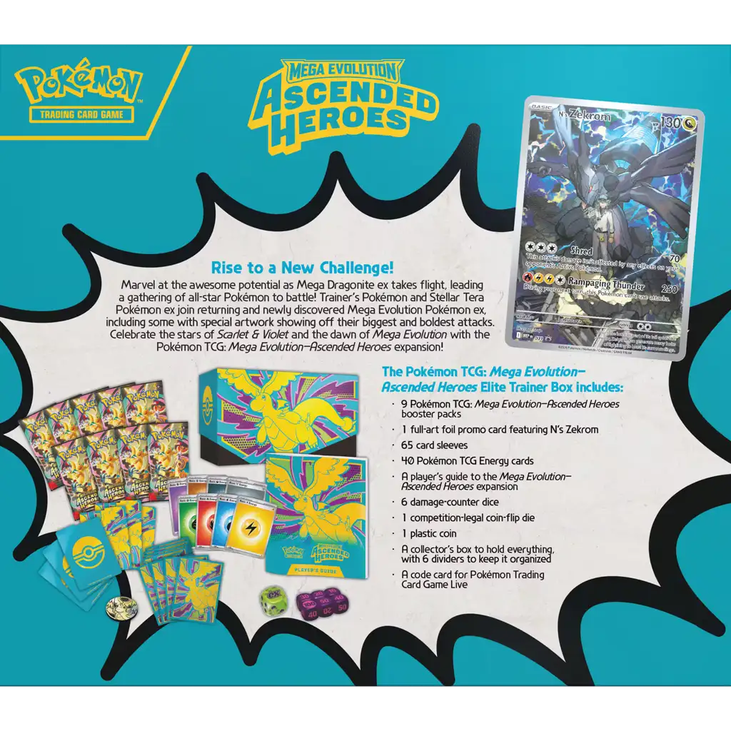 Pokémon Ascended Heroes Elite Trainer Box Rückseite Englisch mit Inhaltübersicht