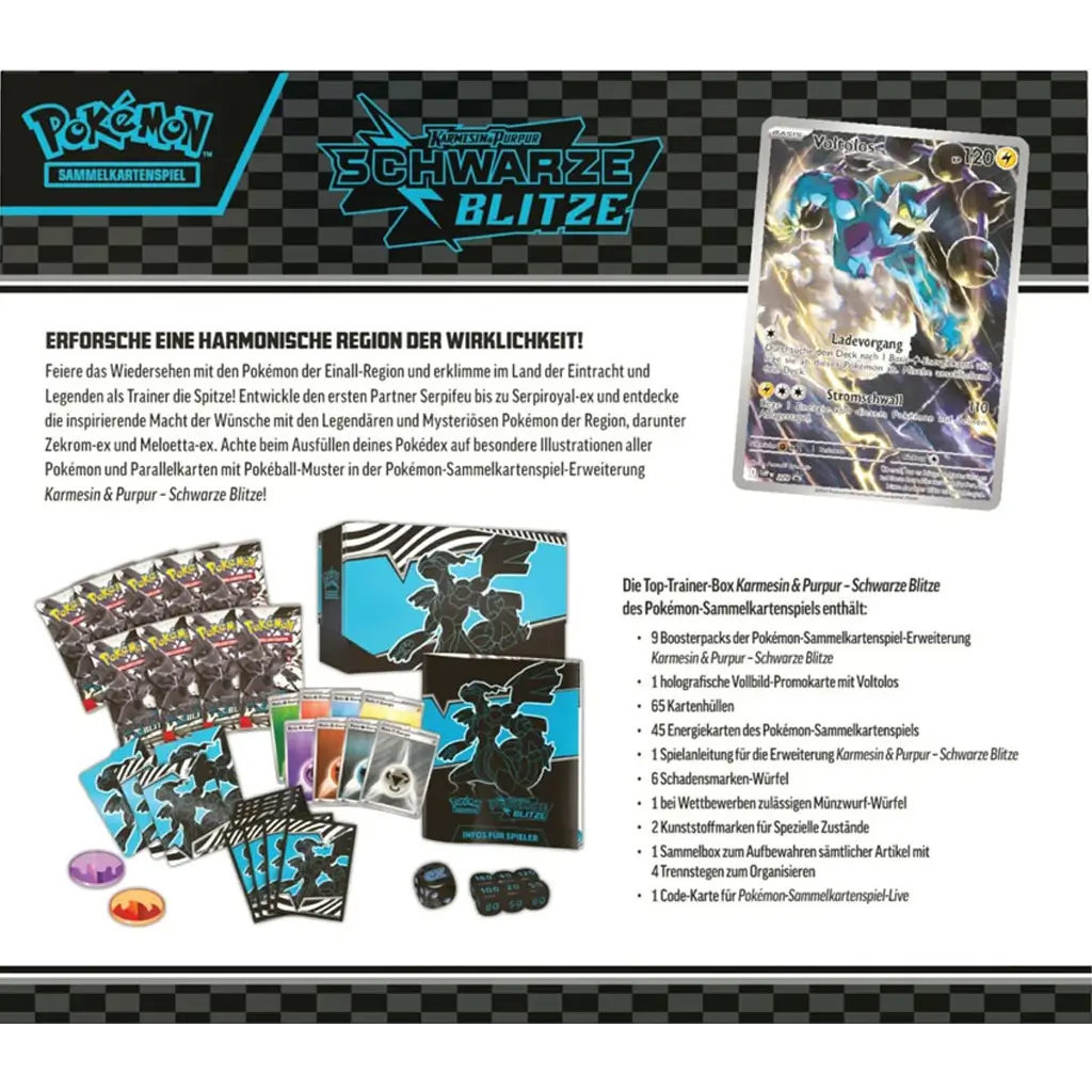 Pokémon Top Trainer Box SV10.5 –Weiße Flammen – Premium Zubehör‑Box mit 9 Boostern und Promo‑Karte inhalt