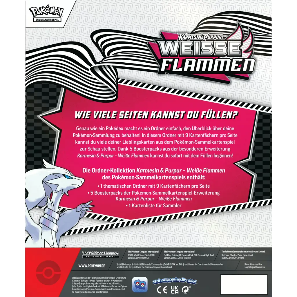 Pokémon Binder‑Kollektion KP10.5 Weiße Flammen – 9‑Pocket Ordner mit Reshiram‑Artwork und 5 Weiße Flammen Boosterpacks Inhalt
