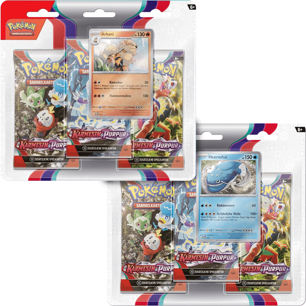 Pokemon Karmesin und Purpur 3 Pack Blister arkani und Heerashal