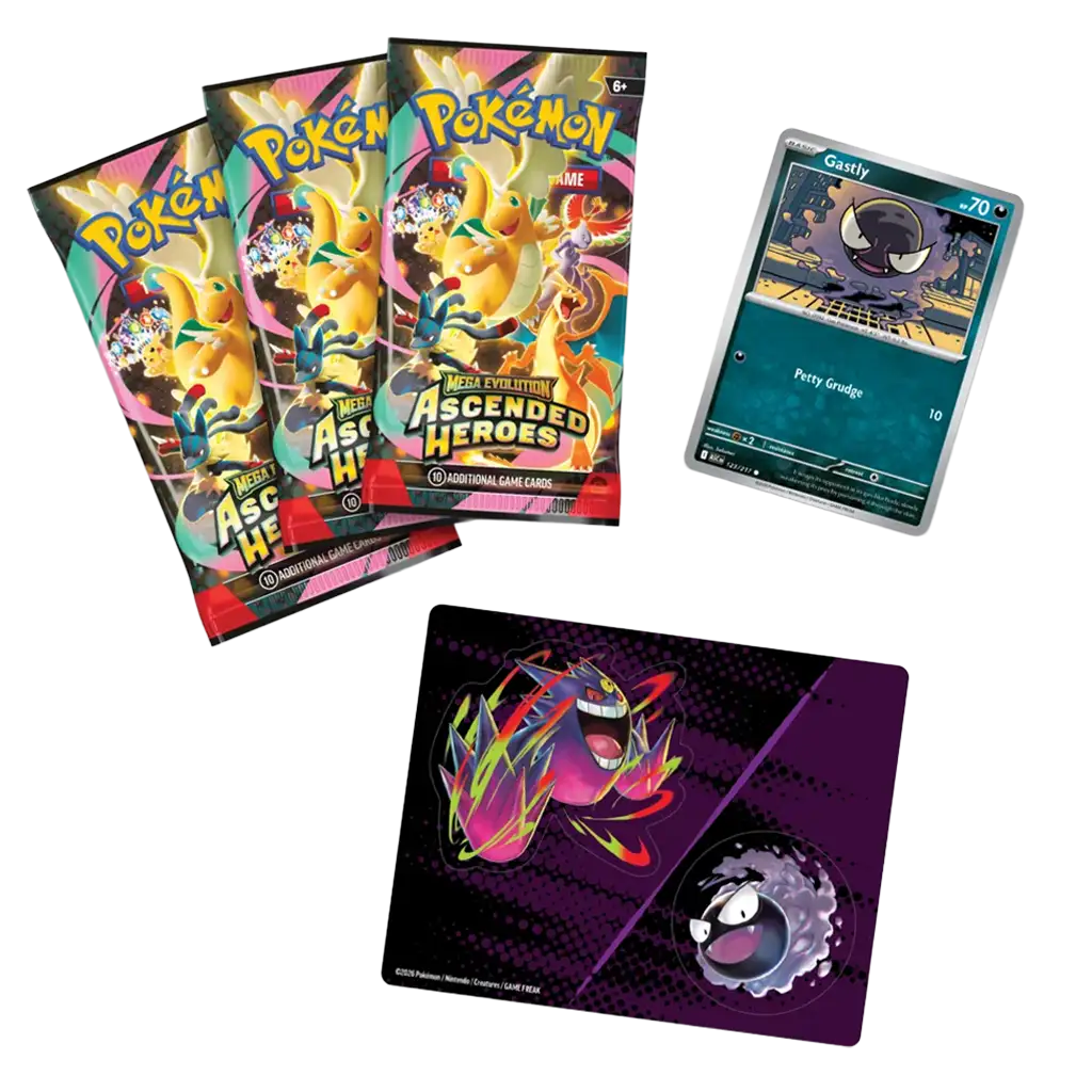 Pokémon Ascended Heroes Tech Sticker Collection Gastly – 3 Booster und Tech Sticker