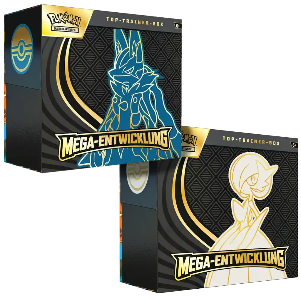 Pokémon TCG Mega-Entwicklungen ME01 Top-Trainer-Box Deutsch mit 9 Boostern, Kartenhüllen, Würfeln und weiterem Zubehör