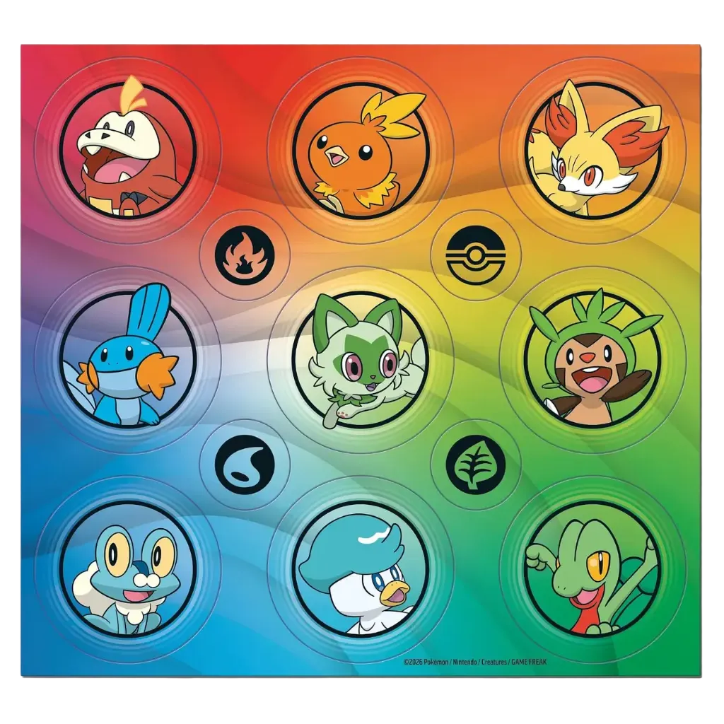Stickerbogen der Pokemon Erste Partner Illustrations-Kollektion Serie 3 mit Hoenn Kalos und Paldea Startern