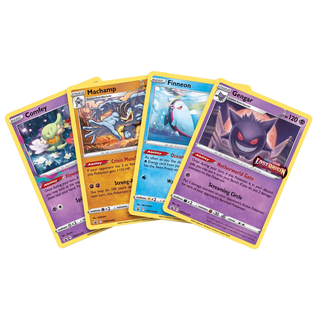 Pokemon Build and Battle Box Promo Karten Gengar Machamp Finneon Comfey