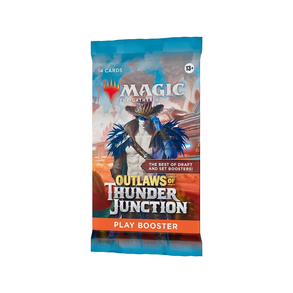 Englischer MTG Outlaws of Thunder Junction Play Booster mit Oko-Motiv und 14 Karten