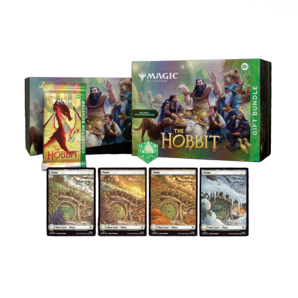 MTG The Hobbit Gift Bundle mit Collector Booster, Kartenbox, grünem Spindown-Würfel und vier Jahreszeiten-Ländern