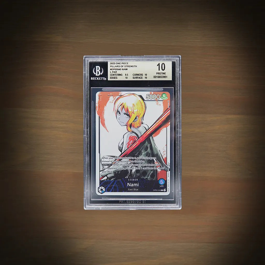 One Piece Nami OP03-040 Alternate Art Leader EN mit BGS 10 Pristine Gold Label