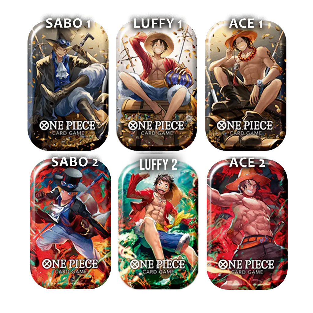 One Piece Card Game OP-09 Minitin Set – Sabo, Luffy und Ace Sammeldosen mit exklusiven Kartenmotiven