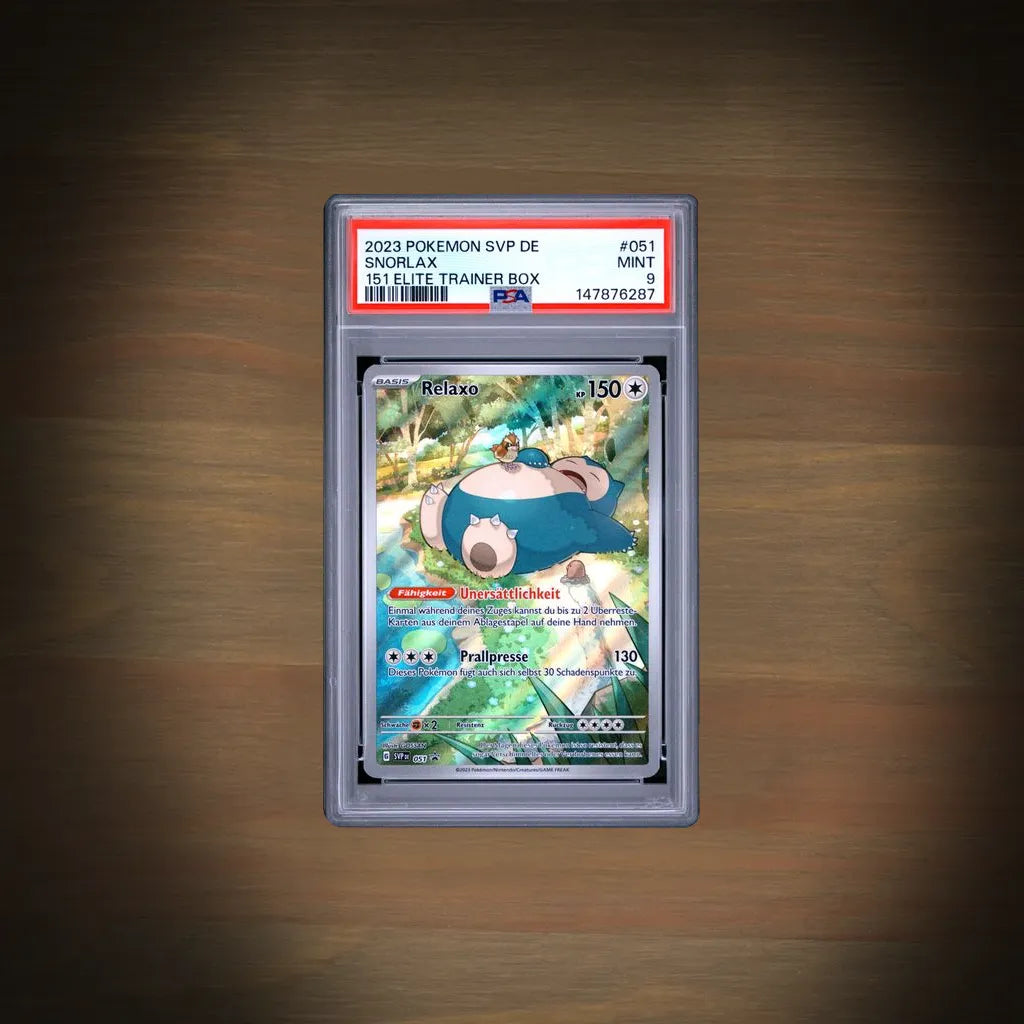 Pokemon Relaxo SVP 051 151 Top-Trainer-Box PSA 9 Deutsch Vorderseite