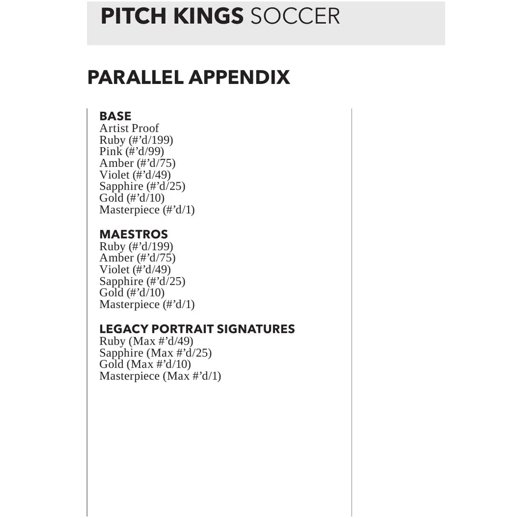 Panini Pitch Kings 2025/26 Parallelstufen von Ruby bis Masterpiece 1-of-1