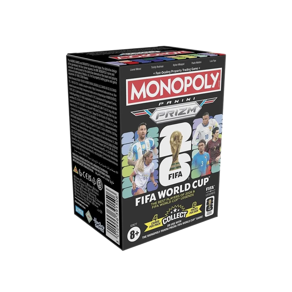 Monopoly Panini Prizm FIFA World Cup 2026 Booster Box mit 6 Packs und 24 Fußballkarten
