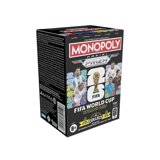 Monopoly Panini Prizm FIFA World Cup 2026 Booster Box mit 6 Packs und 24 Fußballkarten