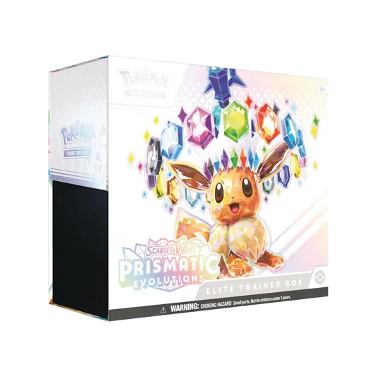 Pokémon Prismatic Evolutions Elite Trainer Box – Box mit 9 Prismatic Evolutions Boosterpacks, Eevee ex Illustration-Rare-Promo und 65 Rainbow-Eevee-Hüllen“