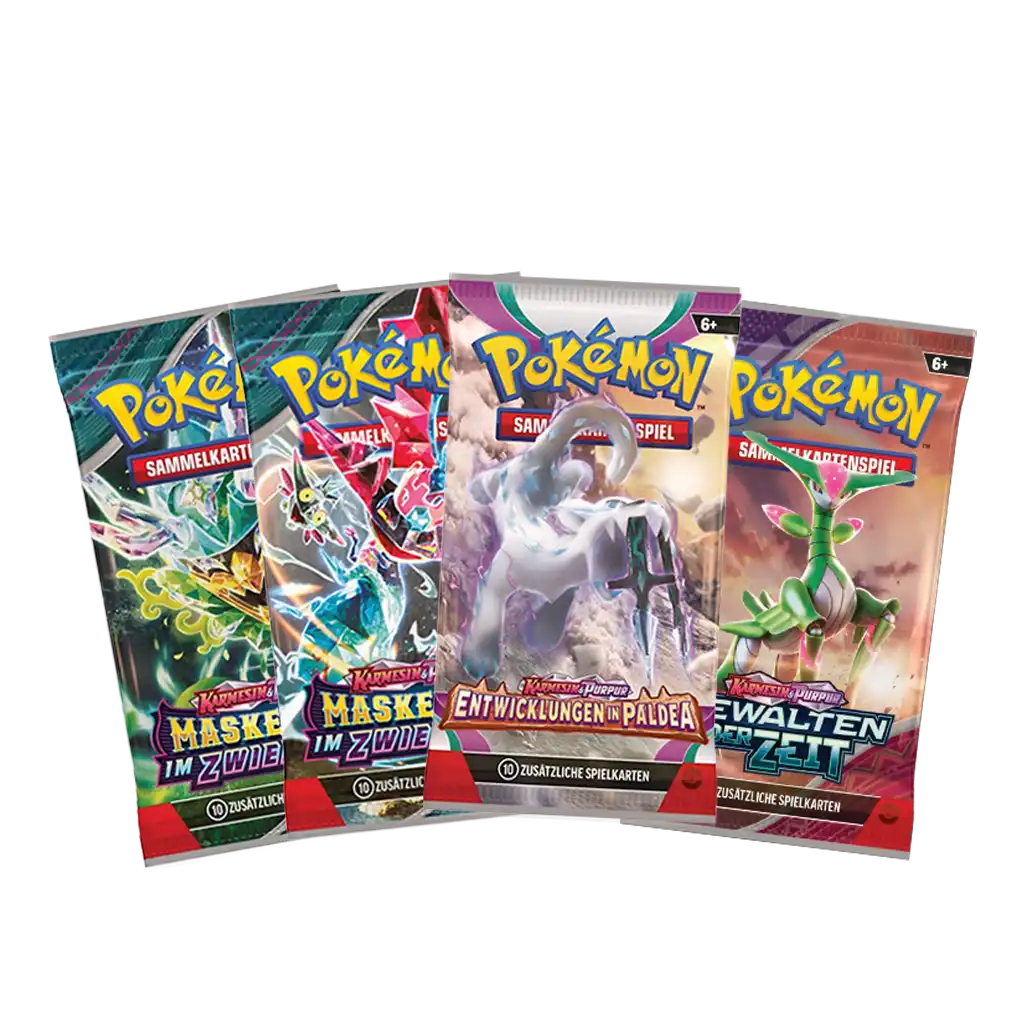 Pokemon TCG - 4-Booster-Bundle (Entwicklungen in Paldea, Gewalten der Zeit, Maskerade im Zwiellicht) [DE]