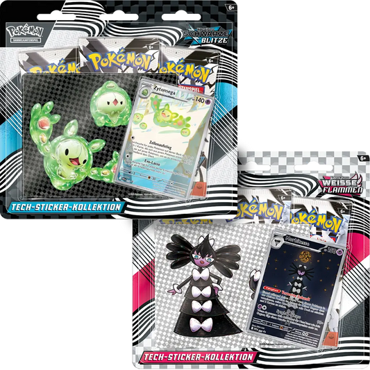 Pokémon Karmesin & Purpur 10.5 Tech Sticker Kollektion – Auswahl Zytomega oder Morbitesse mit Promo, Stickern und 3 Boosterpacks