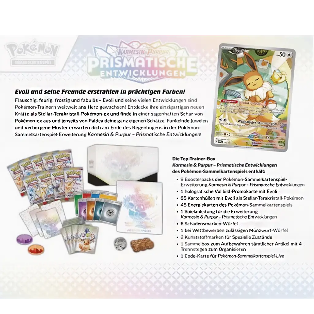 Pokemon - Karmesin & Purpur Prismatische Entwicklungen Top Trainer Box TTB [DE] rückseite inhalt