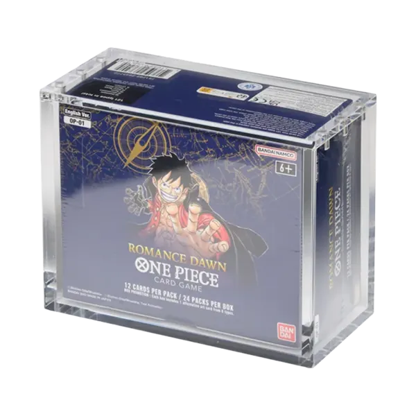 One Piece OP01 Reprint Booster Display geschützt im transparenten Acryl Case