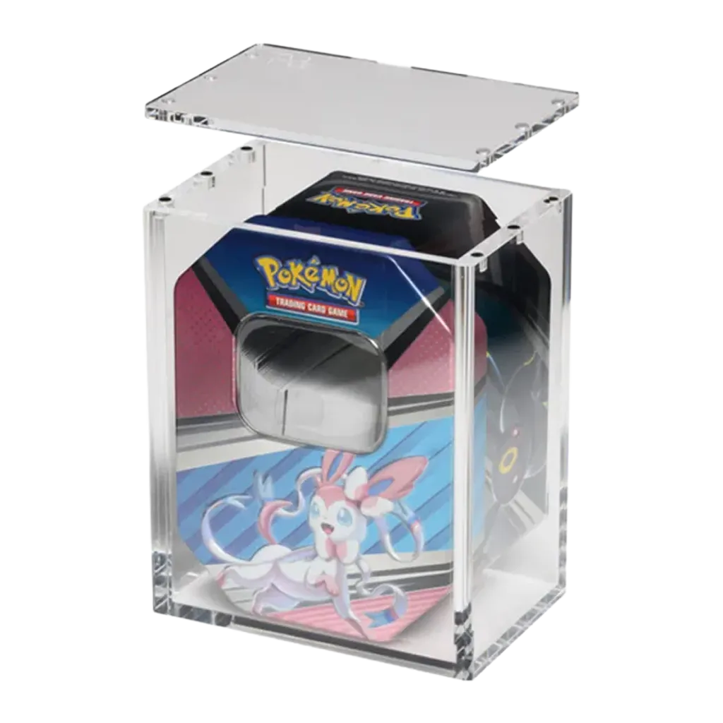 The Acrylic Box Pokemon Tin Case Regular mit Pokemon Tin und geöffnetem Magnetdeckel