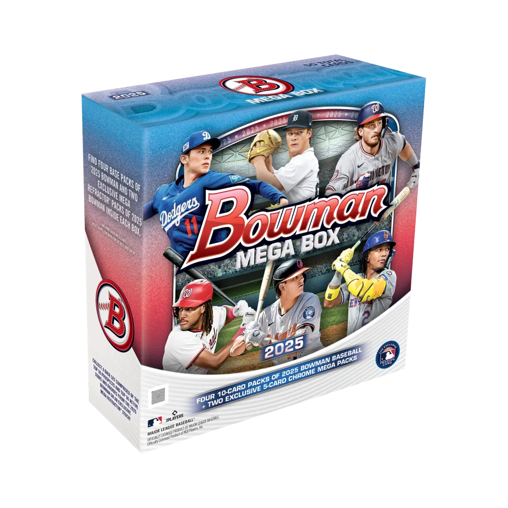 Topps Bowman Baseball 2025 Mega Box englisch mit vier Bowman Packs und zwei exklusiven Mega Chrome Packs
