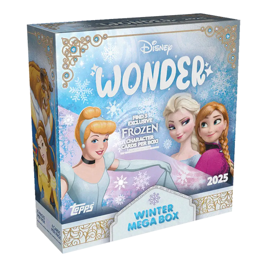 Topps Disney Wonder 2025 Winter Mega Box Englisch mit Frozen Charakterkarten und 15 Packs