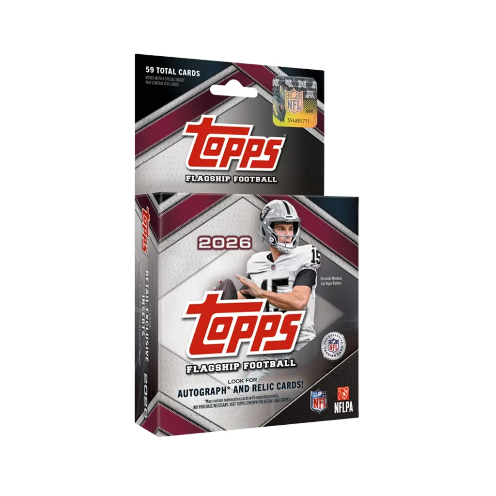 Topps NFL Flagship Football 2026 Hanger Box EN mit 59 Trading Cards und Fernando Mendoza