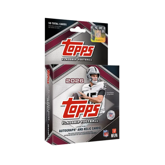 Topps NFL Flagship Football 2026 Hanger Box EN mit 59 Trading Cards und Fernando Mendoza