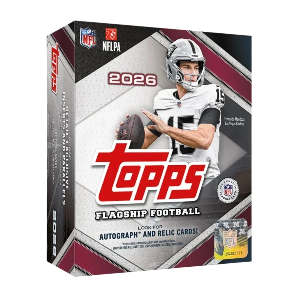 Topps NFL Flagship Football 2026 Mega Box EN mit 12 Boostern und 180 Trading Cards