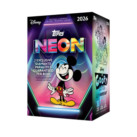 Topps Disney Neon 2026 Value Box Englisch mit Mickey Mouse und 2 Diamante Parallel Karten