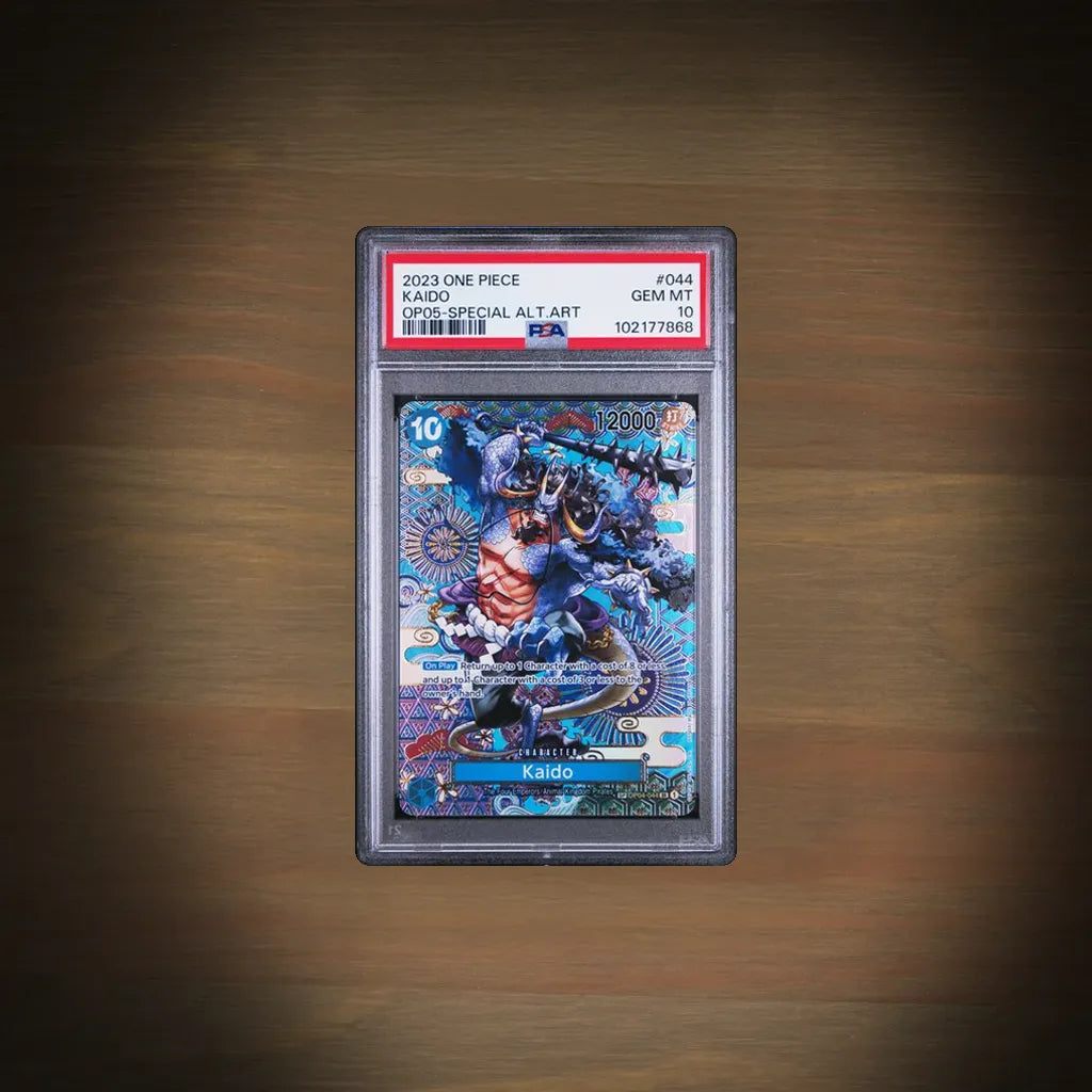 Kaido SP #044 OP04-044 aus One Piece Awakening of the New Era OP05 auf Englisch im PSA 10 Gem Mint Grading-Case