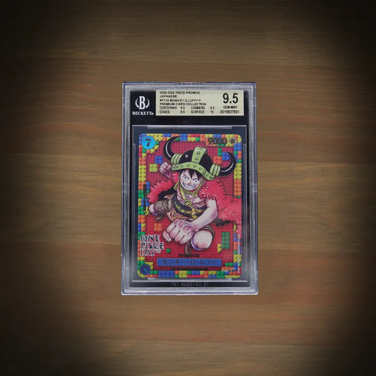 Monkey D. Luffy P-110 One Piece Day ’25 Promo japanisch BGS 9.5 mit Elbaf-Bausteinmotiv