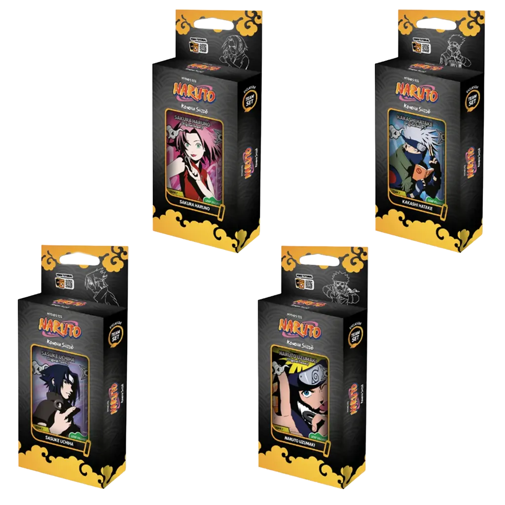 Naruto Mythos TCG Konoha Shidō Team 7 4er Set 2nd Edition mit Naruto Sasuke Sakura und Kakashi
