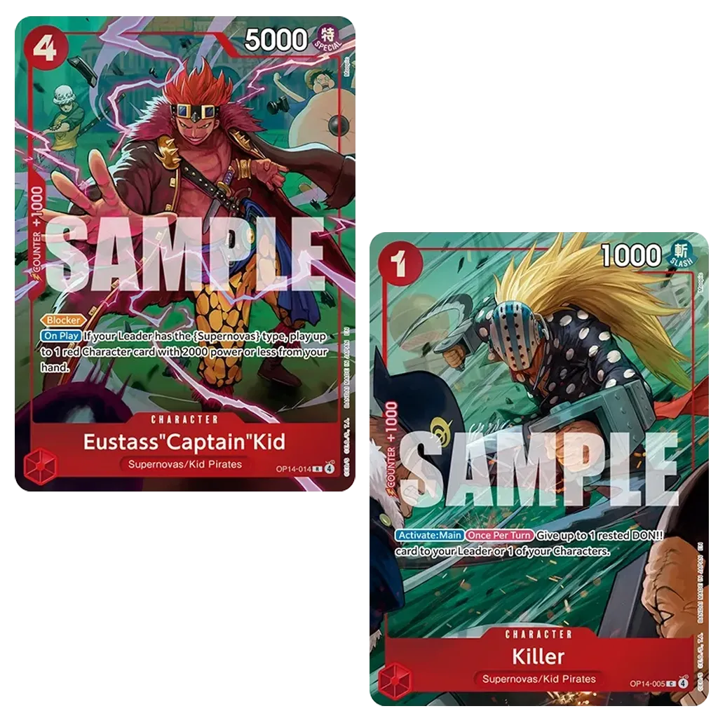 One Piece Illustration Box Vol. 8 Promokarten Eustass Captain Kid OP14-014 und Killer OP14-005