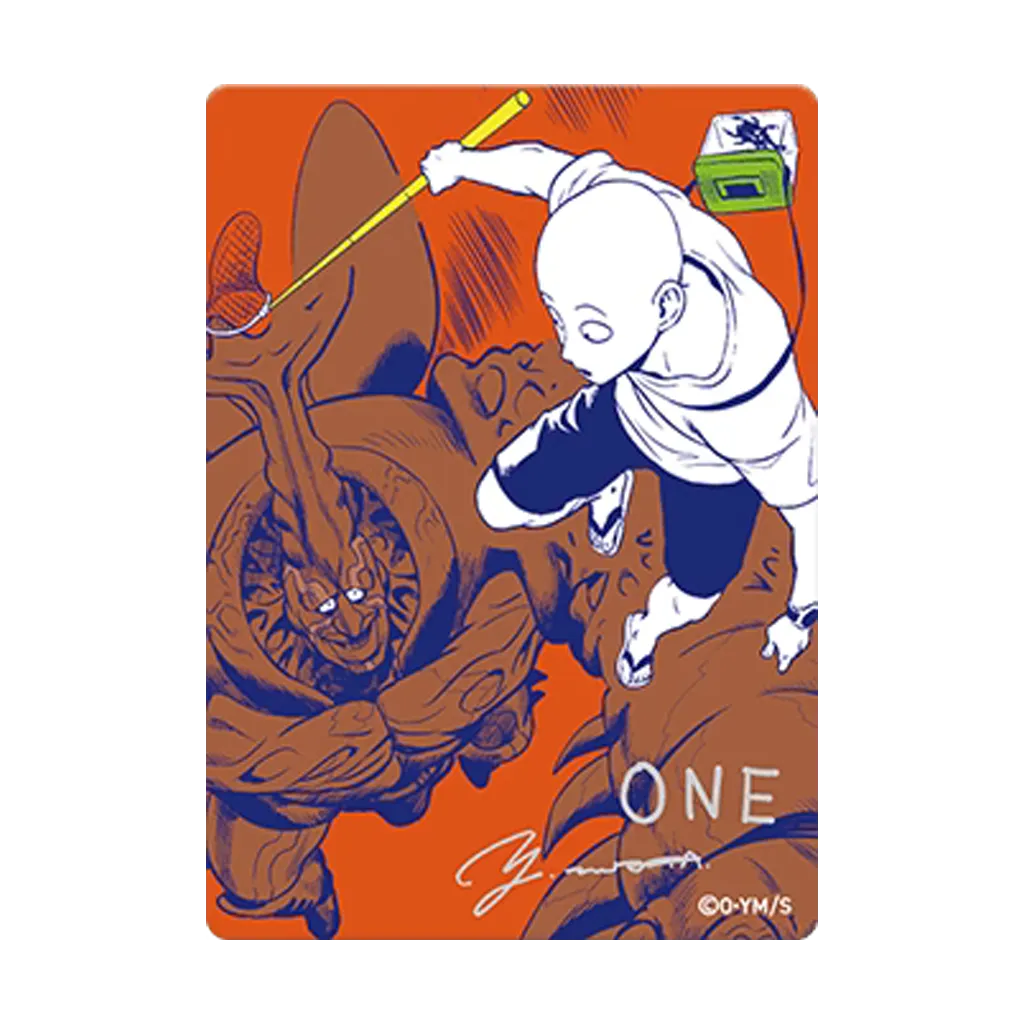 One Punch Man Saitama Shueisha Natsucomi 2026 Metakira Card mit gedruckten ONE und Yusuke Murata Signaturen