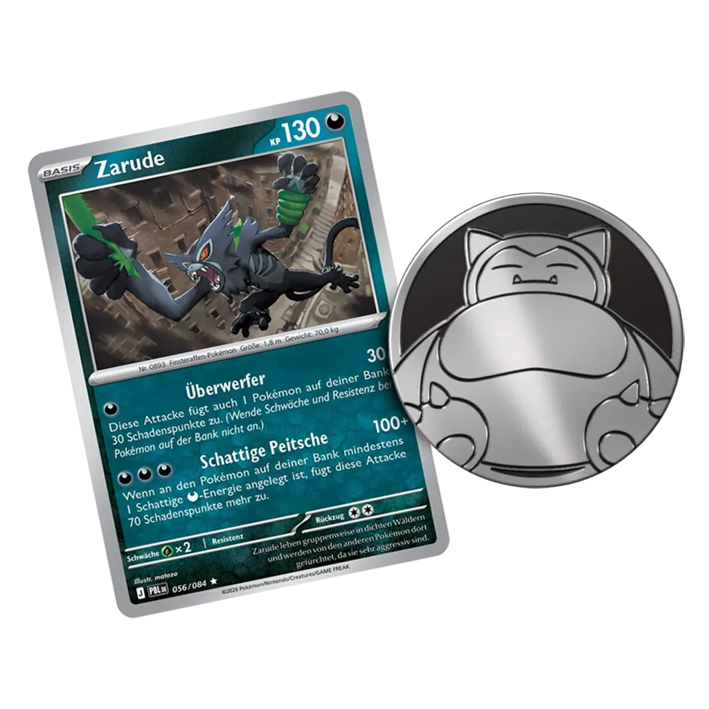 Pokemon Zarude Cosmos-Holo 056/084 mit Relaxo-Sammelmünze aus dem deutschen 2-Pack Blister