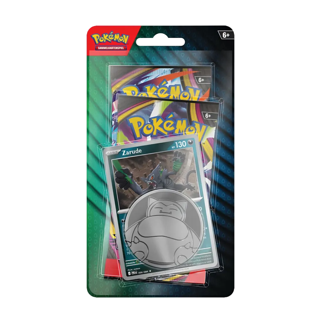 Pokemon Zarude Enhanced 2-Pack Blister DE mit zwei Boostern, Holo-Karte und Relaxo-Münze