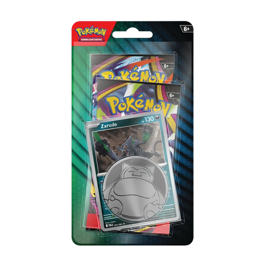 Pokemon Zarude Enhanced 2-Pack Blister DE mit zwei Boostern, Holo-Karte und Relaxo-Münze