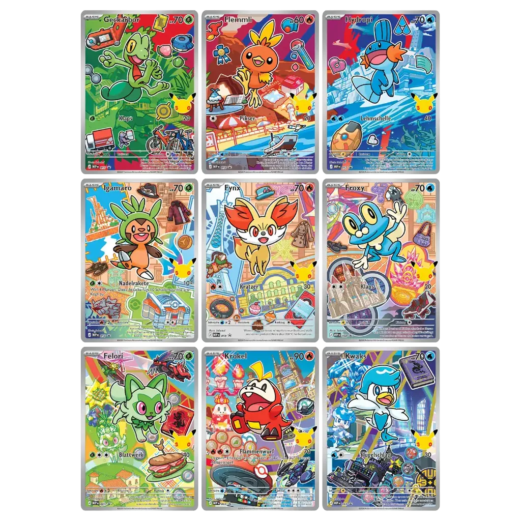 Neun mögliche Promokarten der Pokemon Erste Partner Illustrations-Kollektion Serie 3 DE MEP 055 bis MEP 063