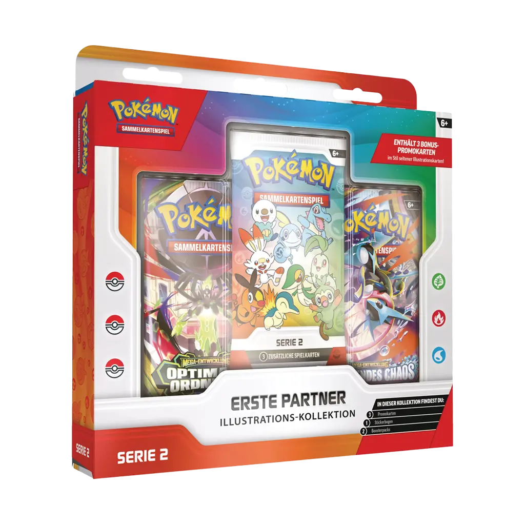 Pokemon Erste Partner Illustrations-Kollektion Serie 2 Deutsch Verpackung mit Promo-Booster und zwei Boostern