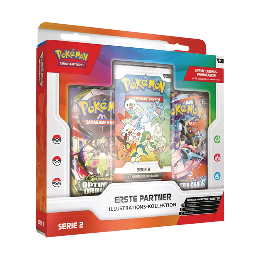 Pokemon Erste Partner Illustrations-Kollektion Serie 2 Deutsch Verpackung mit Promo-Booster und zwei Boostern