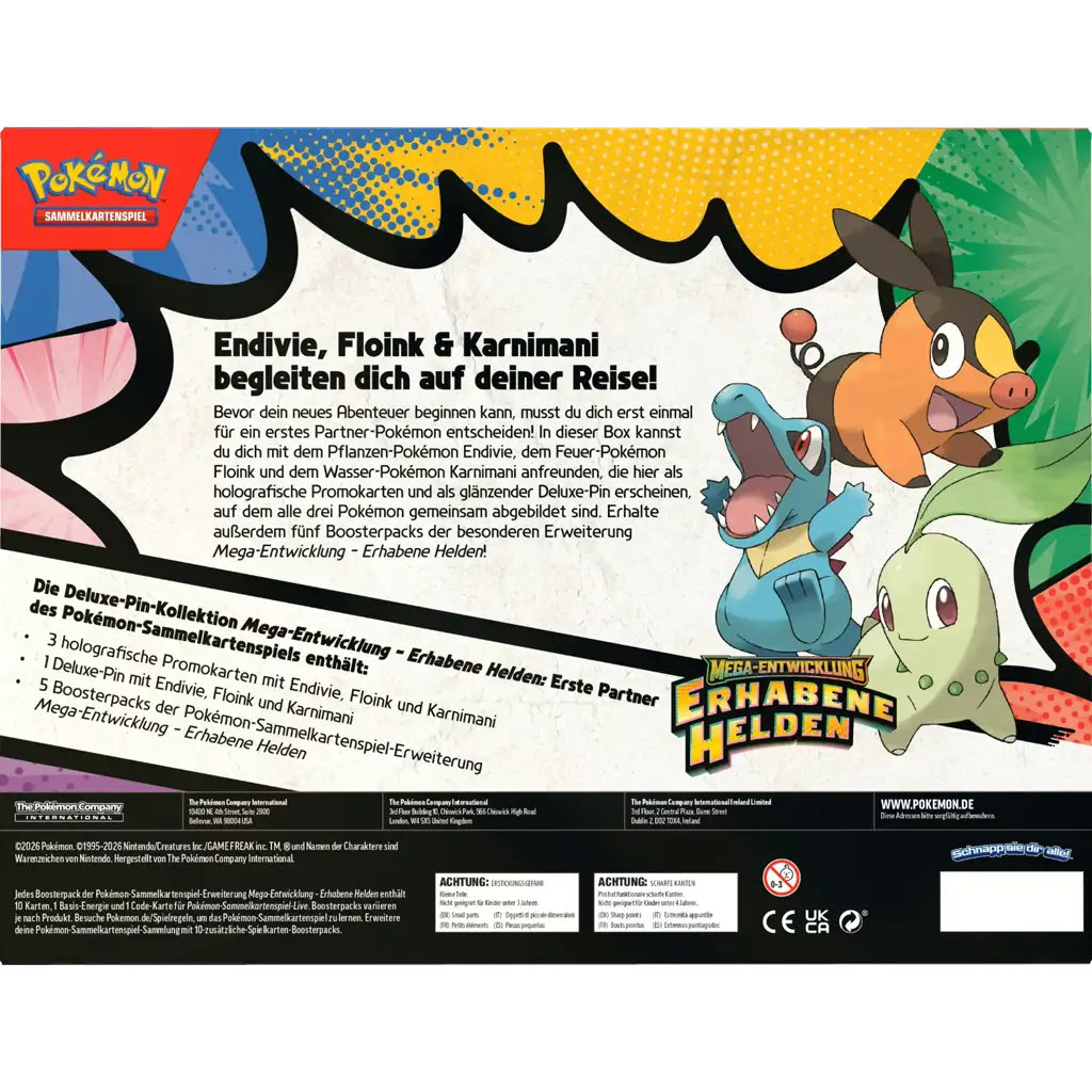Pokemon Erhabene Helden Deluxe Pin Kollektion Rückseite Inhalt Endivie Floink Karnimani