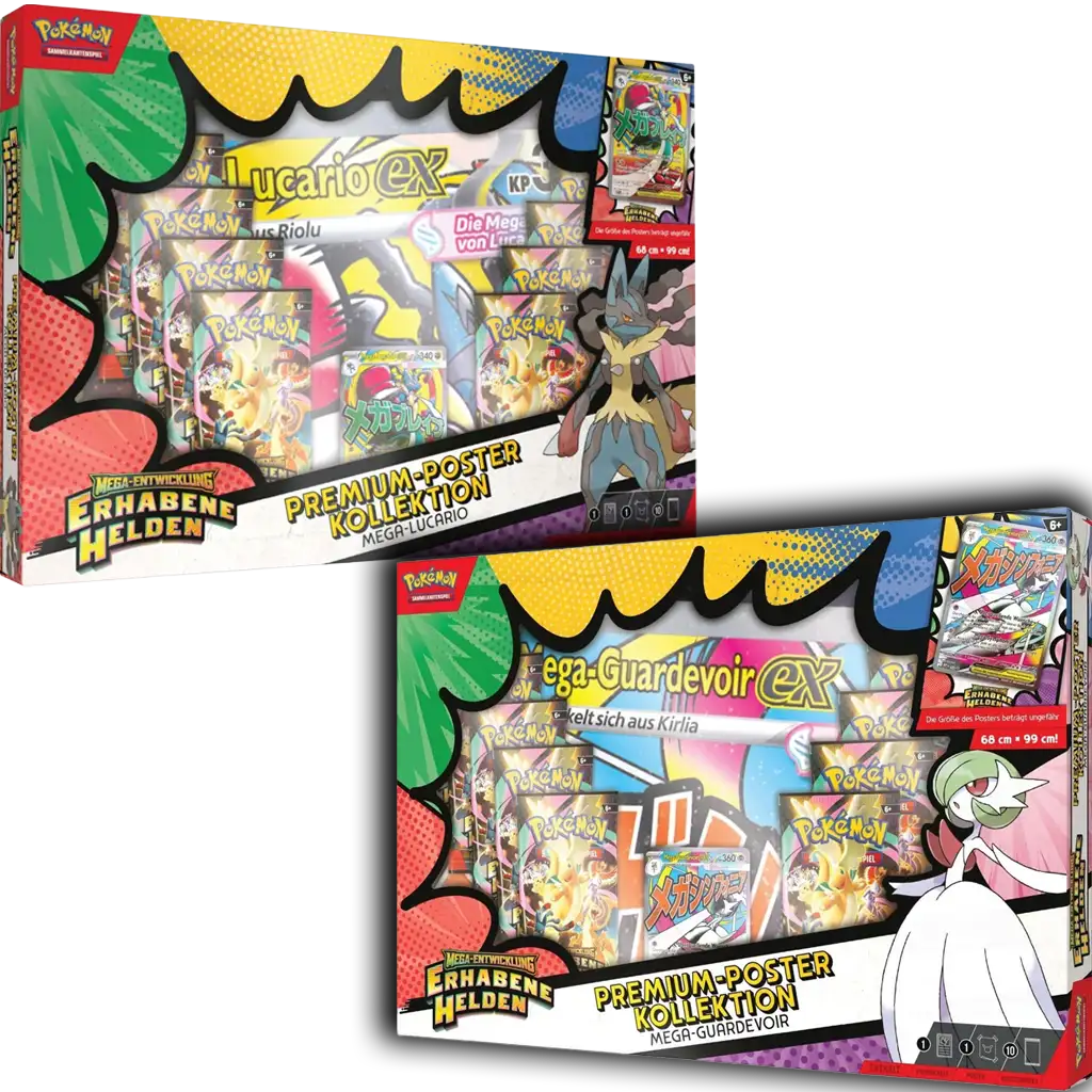 Pokemon Mega Entwicklungen Erhabene Helden Poster Kollektion Guardevoir und Lucario Vergleich Inhalt DE
