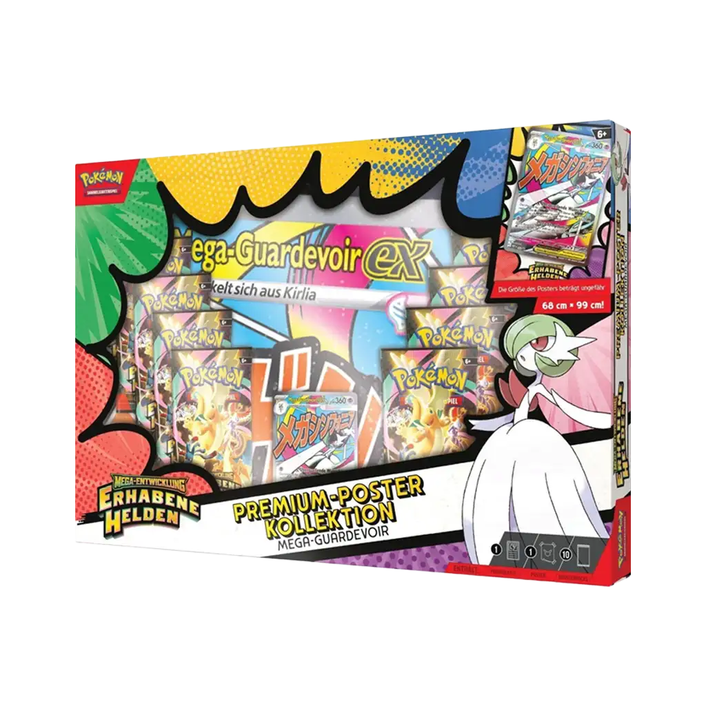 Pokemon Mega Entwicklungen Erhabene Helden Premium Poster Kollektion Guardevoir DE Box Inhalt Booster Promokarte
