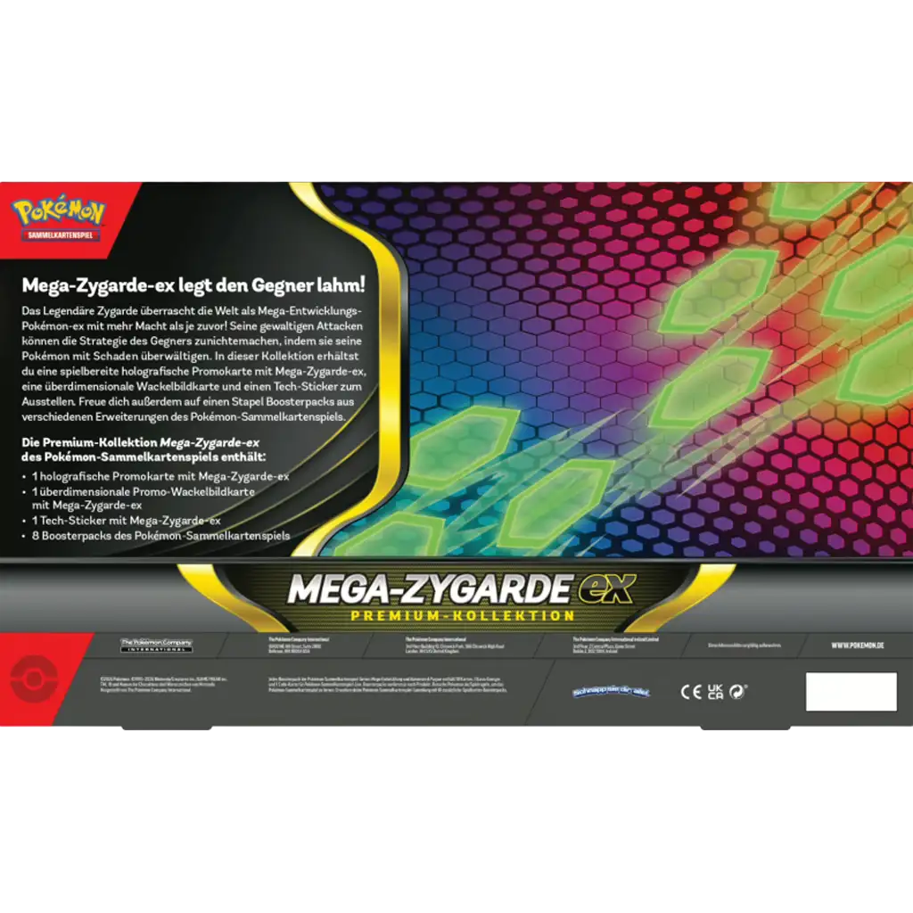 Pokemon Mega-Zygarde ex Premium Kollektion Deutsch Rückseite Inhalt mit 8 Boostern und Promo Übersicht