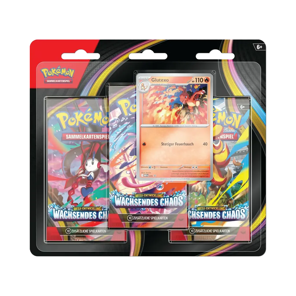 Pokemon Wachsendes Chaos 3-Pack Blister Glutexo Deutsch mit 3 Boostern und Promokarte