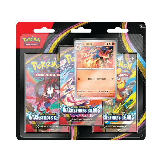Pokemon Wachsendes Chaos 3-Pack Blister Glutexo Deutsch mit 3 Boostern und Promokarte