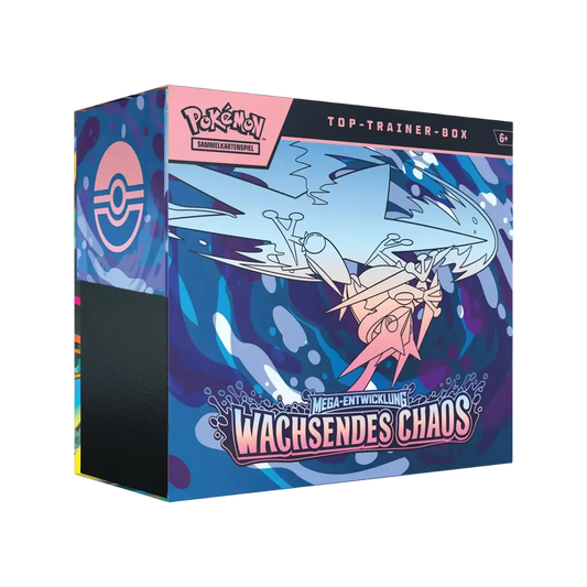 Pokemon Wachsendes Chaos ME04 Top Trainer Box Deutsch mit Mega-Quajutsu Design