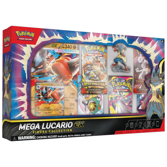 Mega Lucario ex Figure Collection (EN) mit Holo-Promo, Oversize Karte, Figur & 5 Booster Packs – offizielles Pokémon TCG Sammlerset. Release Nov. 2025.