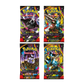Vier Pokemon Pitch Black Booster-Artworks mit Mega-Darkrai, Mega-Stalobor, Mega-Skelabra und Mega-Zeraora