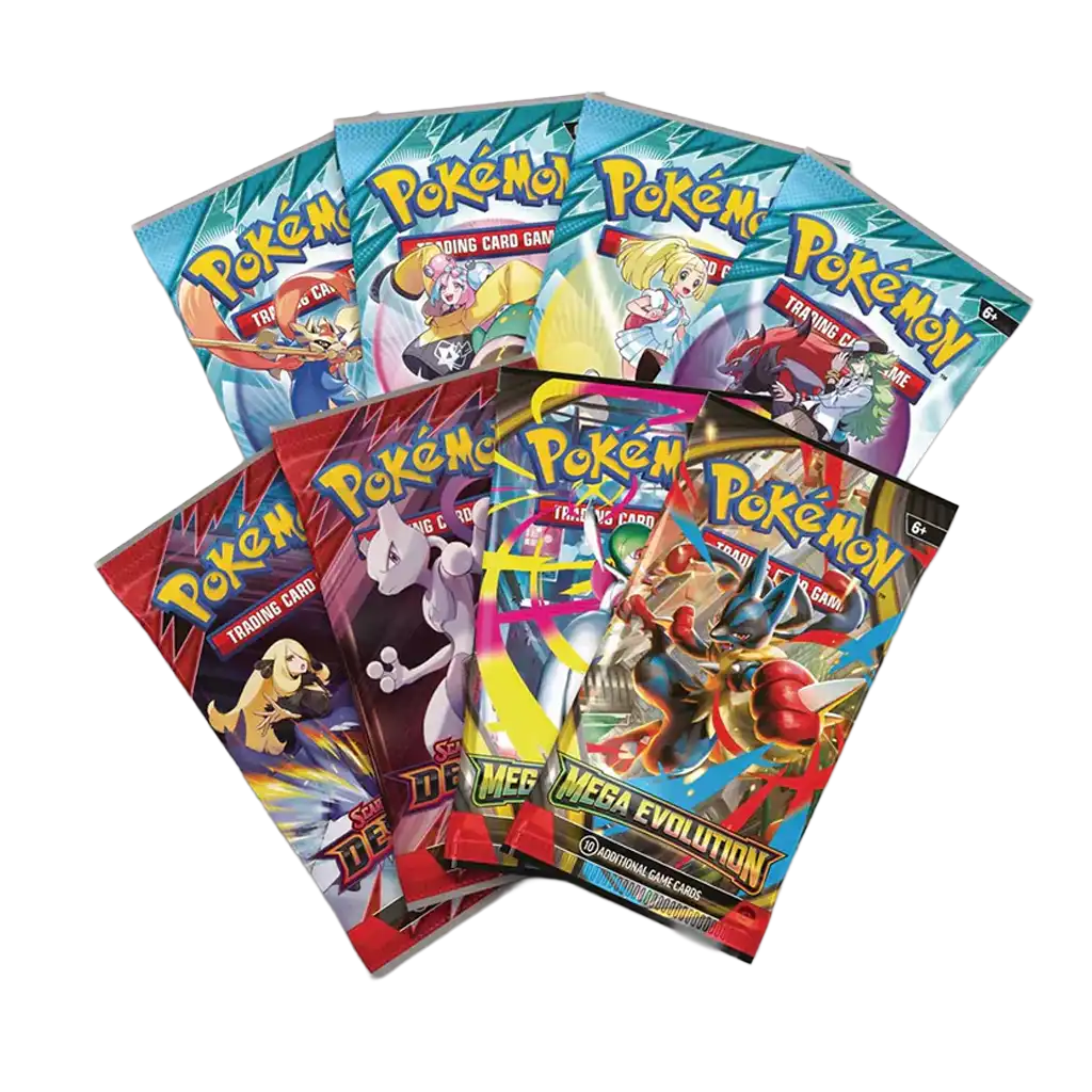 Auswahl der Booster Packs aus der Pokémon Mega Venusaur ex Premium Collection – Mega Evolution Booster Mix